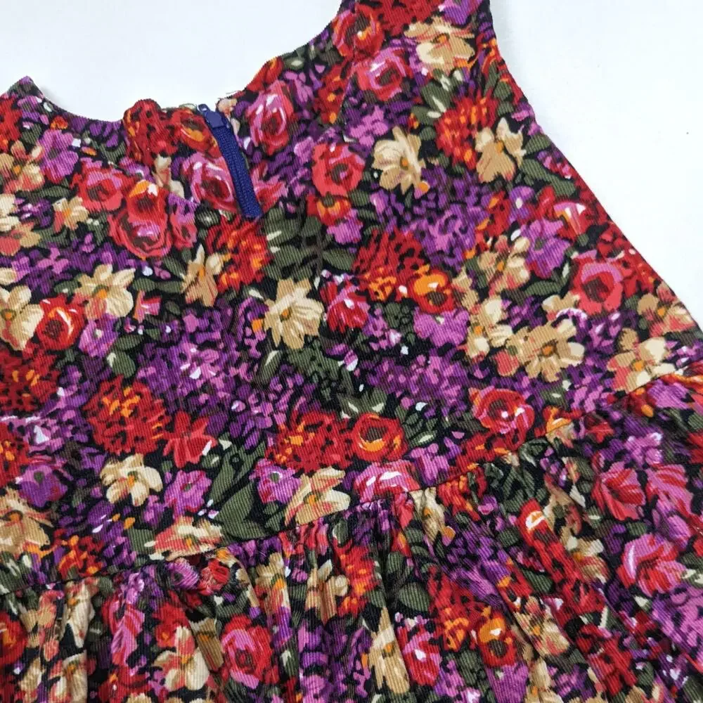 Vintage Handmade Dress Girls Size 6X Floral Corduroy Fall 90s